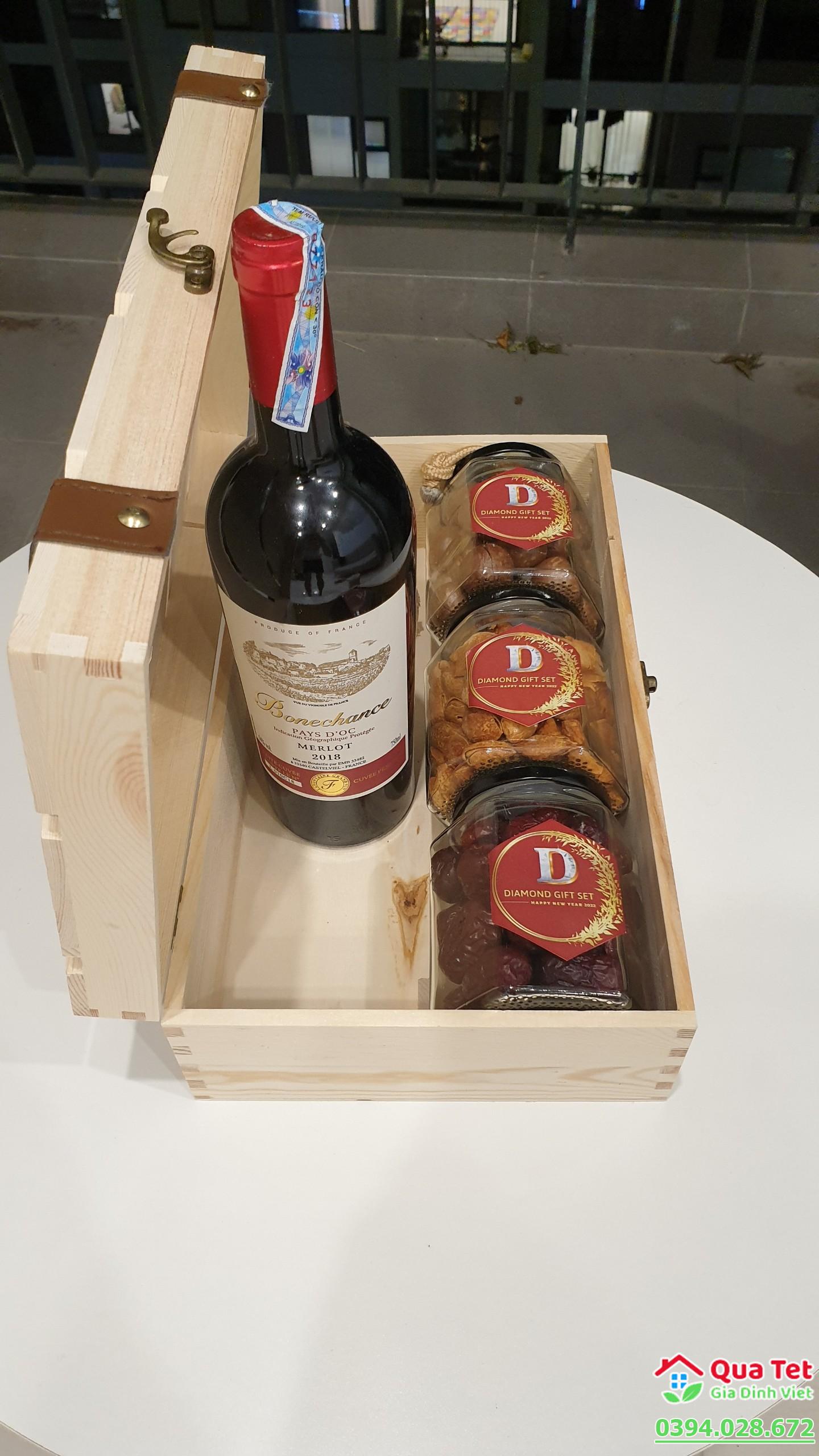 Hộp Quà Tết Đại Cát 2023 - Hộp Gỗ A & Vang Ý - ĐC1818